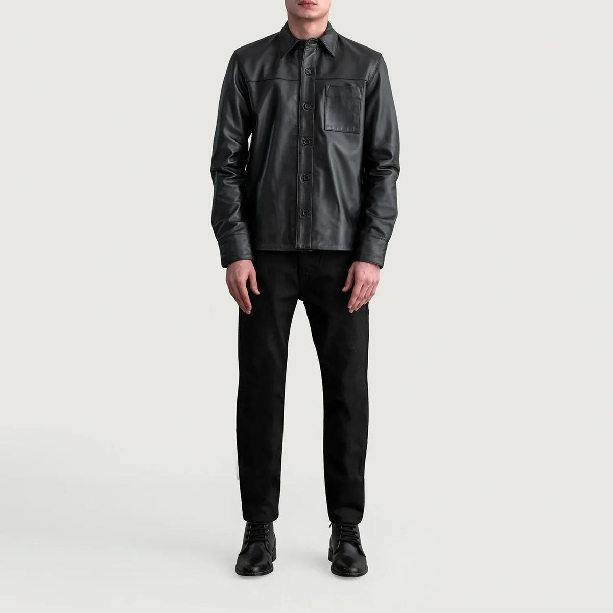 Scout Black Leather Shirt - men's shirt in black premium leather, view 4