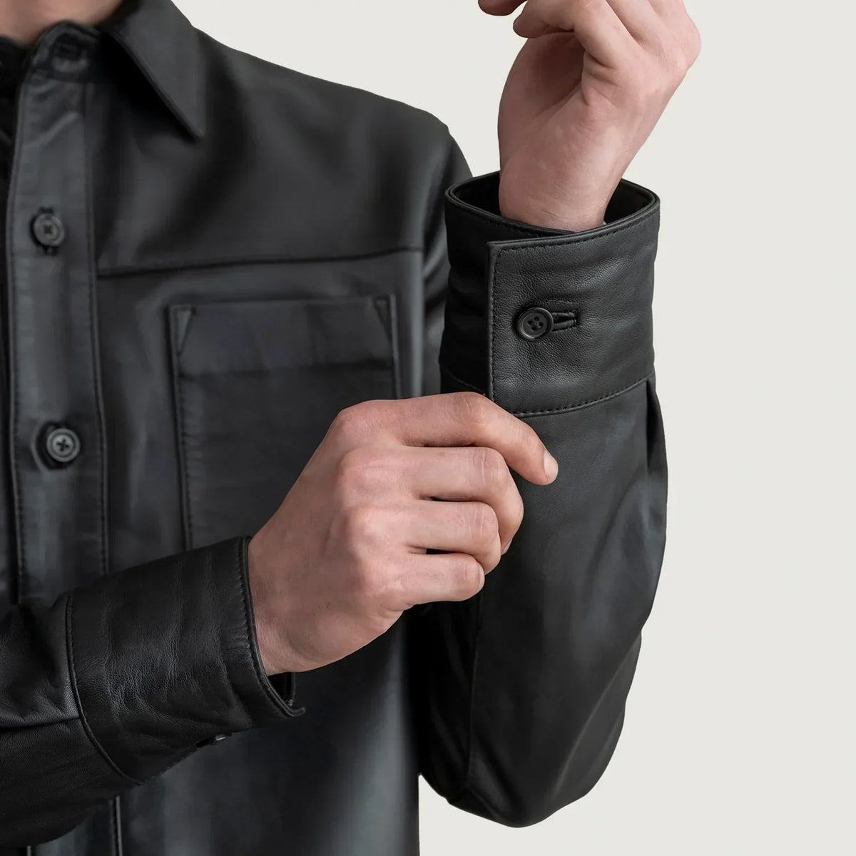 Scout Black Leather Shirt - men's shirt in black premium leather, view 5
