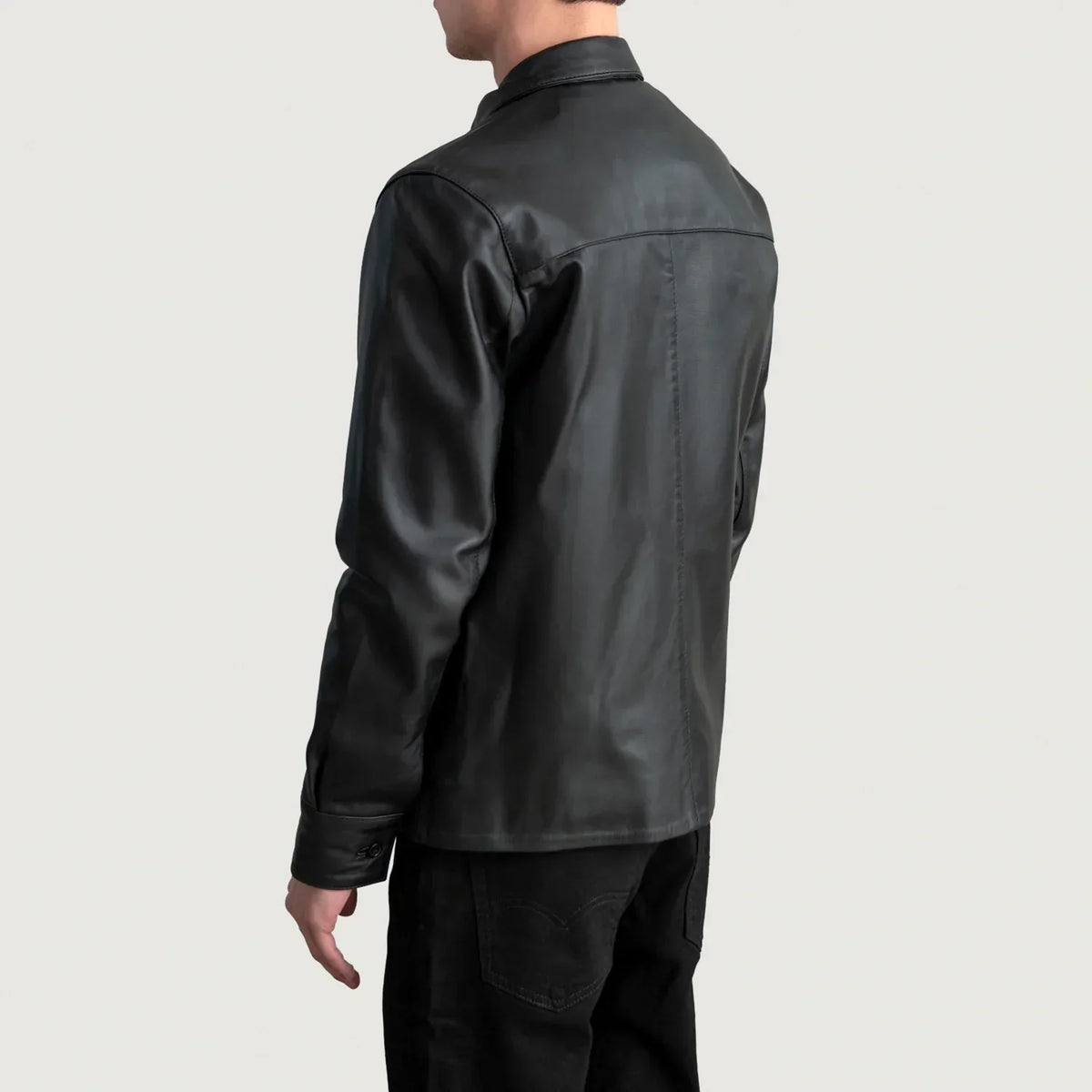 Scout Black Leather Shirt - men's shirt in black premium leather, view 6