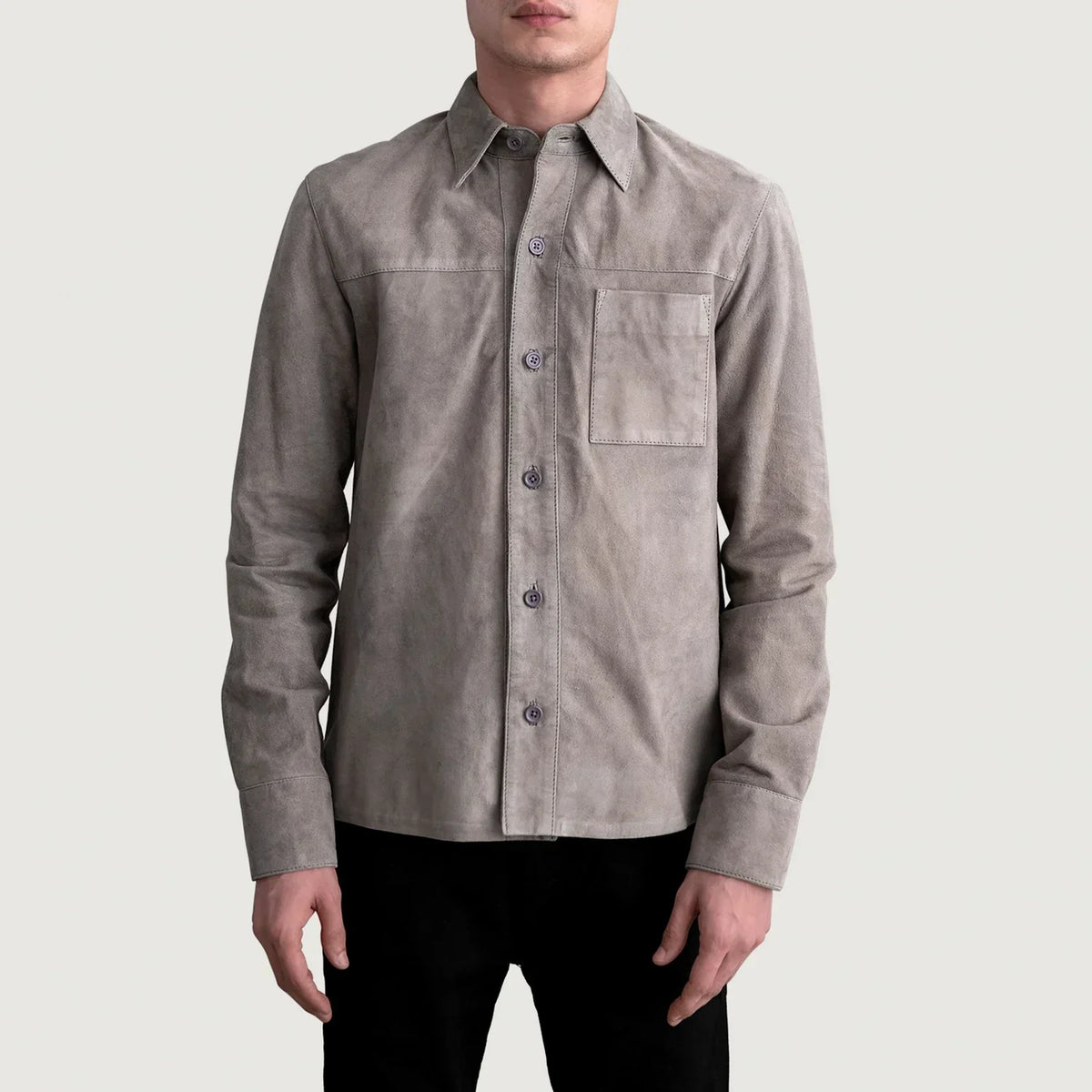 Scout Grey Suede Leather Shirt - men's shirt in grey suede leather, view 3