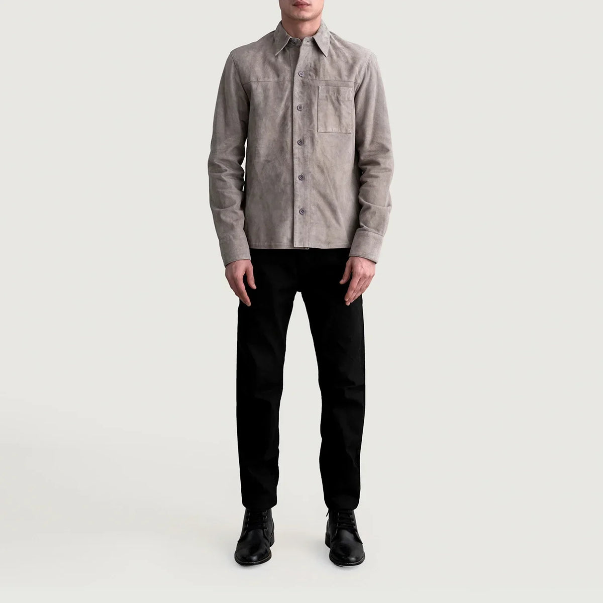 Scout Grey Suede Leather Shirt - men's shirt in grey suede leather, view 4