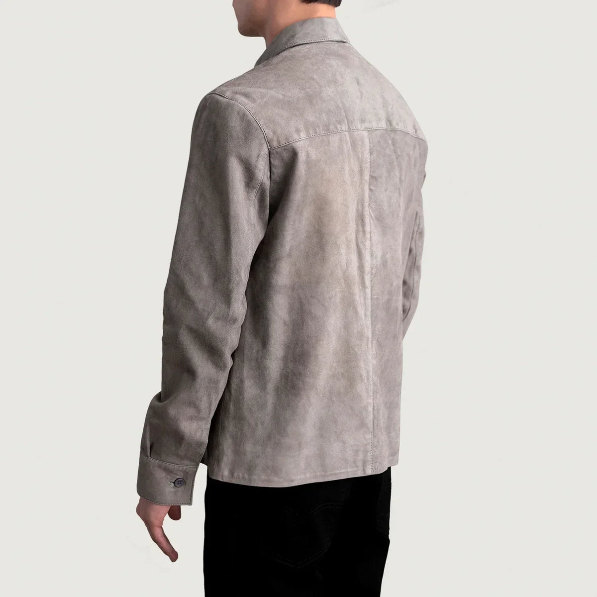 Scout Grey Suede Leather Shirt - men's shirt in grey suede leather, view 5