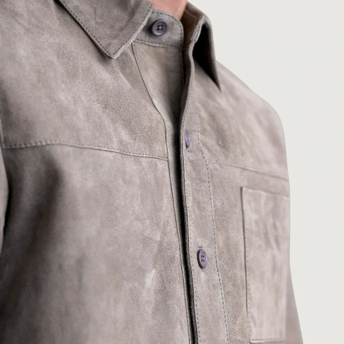Scout Grey Suede Leather Shirt - men's shirt in grey suede leather, view 6