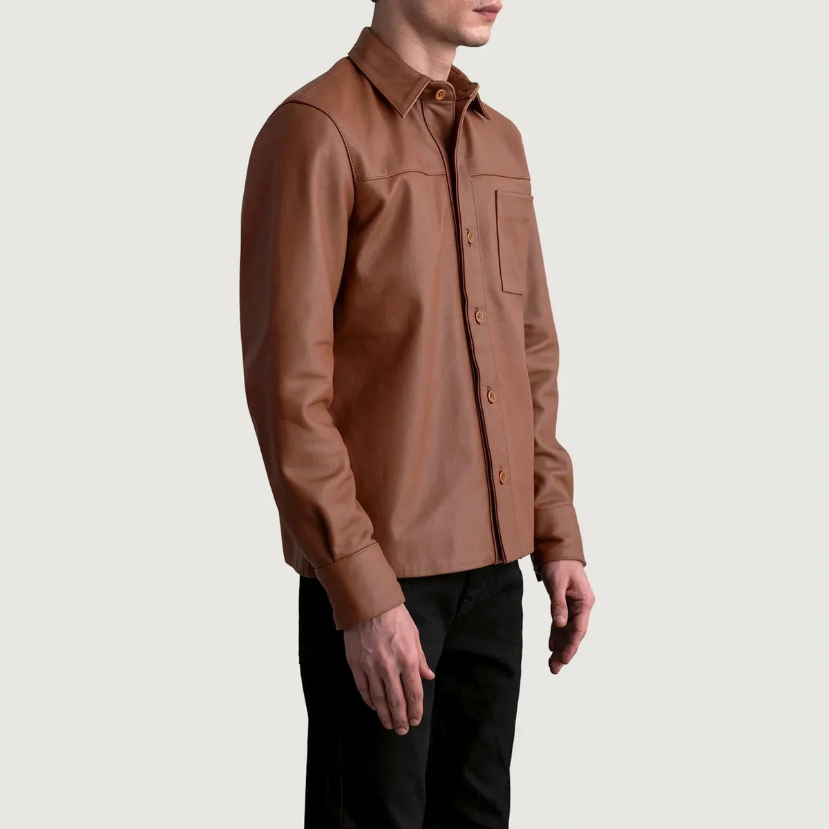 Scout Matte Brown Leather Shirt - men's shirt in brown premium leather, view 2
