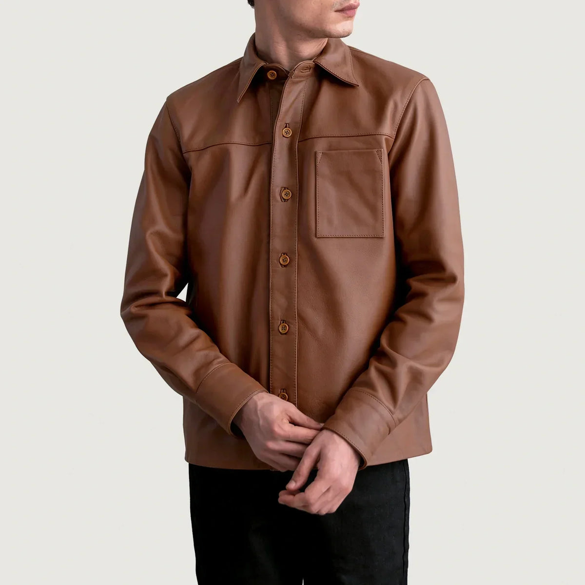 Scout Matte Brown Leather Shirt - men's shirt in brown premium leather, view 3