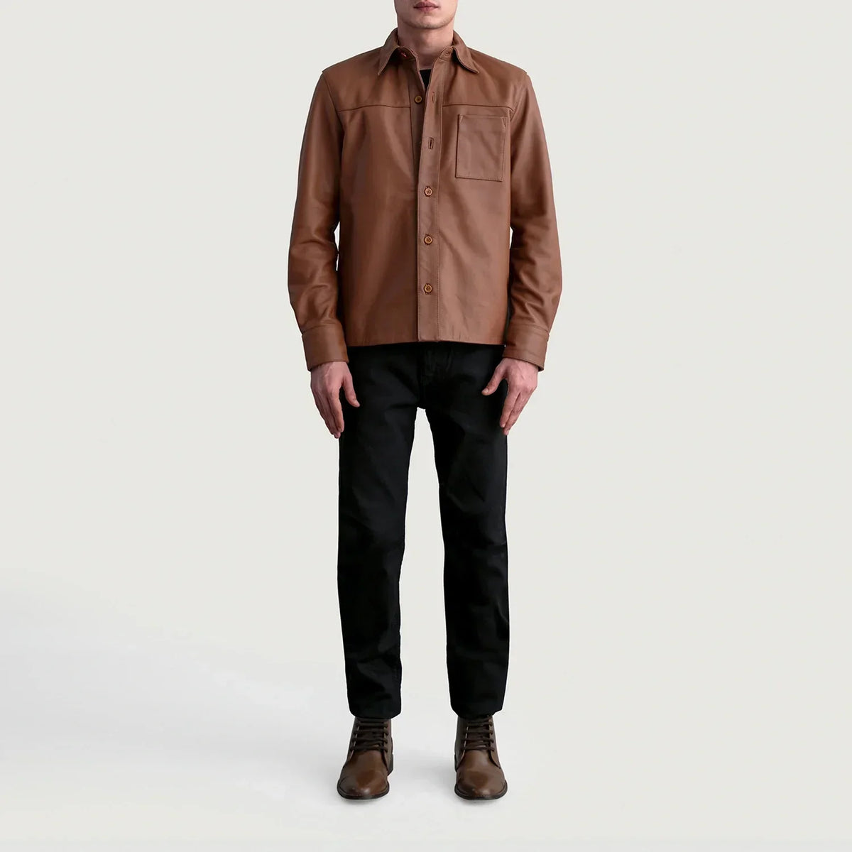 Scout Matte Brown Leather Shirt - men's shirt in brown premium leather, view 4