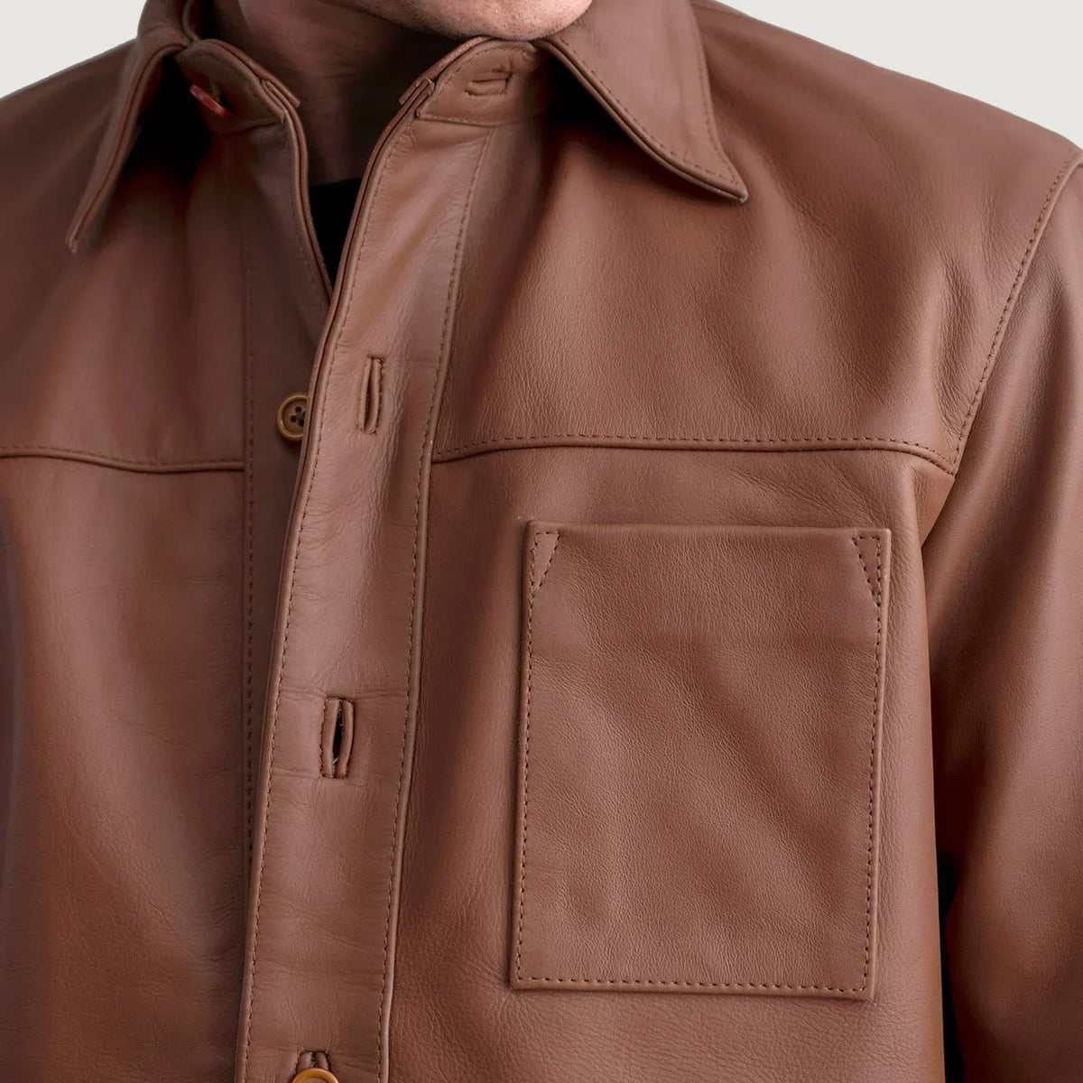 Scout Matte Brown Leather Shirt - men's shirt in brown premium leather, view 5