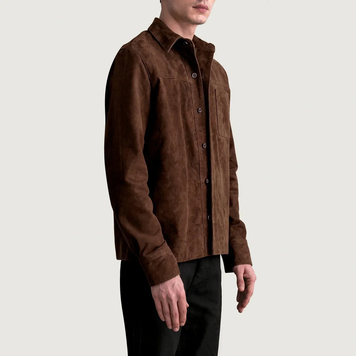 Scout Mocha Suede Leather Shirt - men's shirt in mocha suede leather, view 2