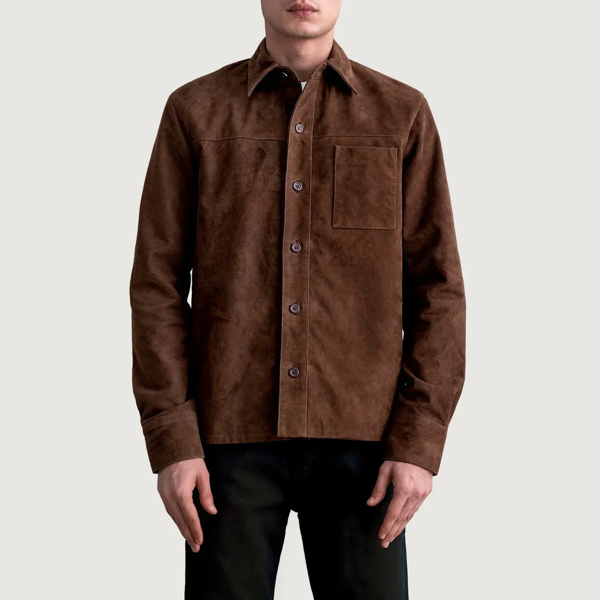 Scout Mocha Suede Leather Shirt - men's shirt in mocha suede leather, view 3