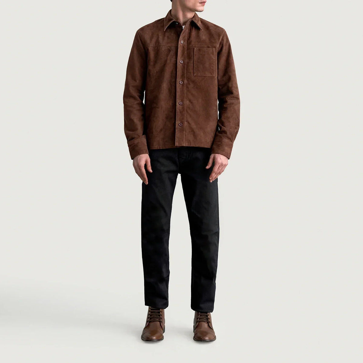 Scout Mocha Suede Leather Shirt - men's shirt in mocha suede leather, view 4