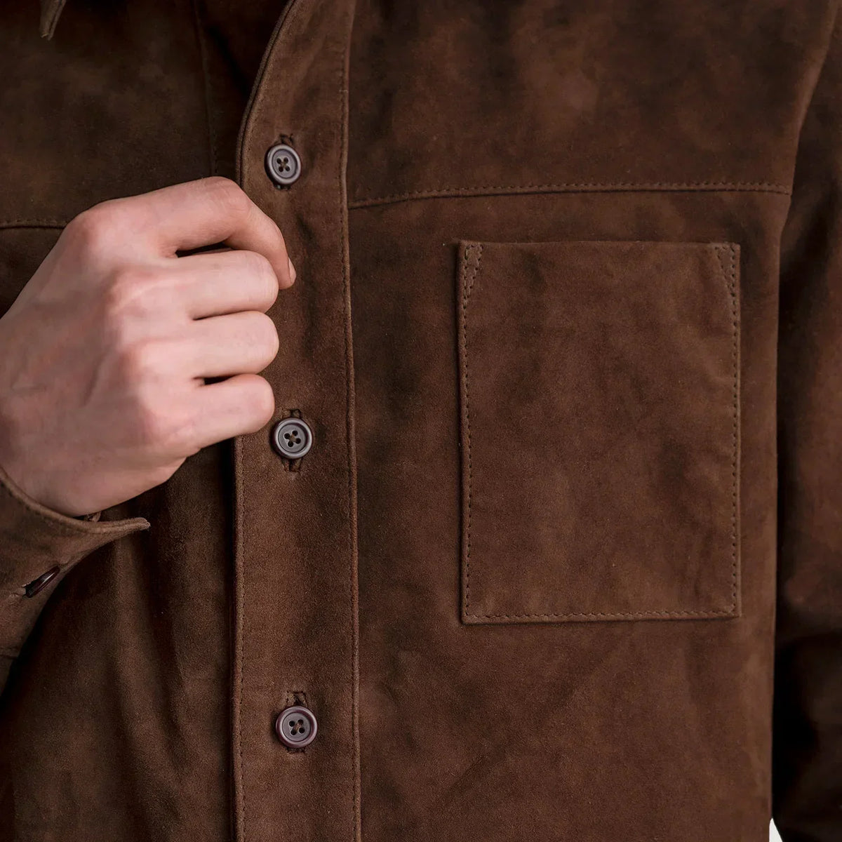 Scout Mocha Suede Leather Shirt - men's shirt in mocha suede leather, view 5