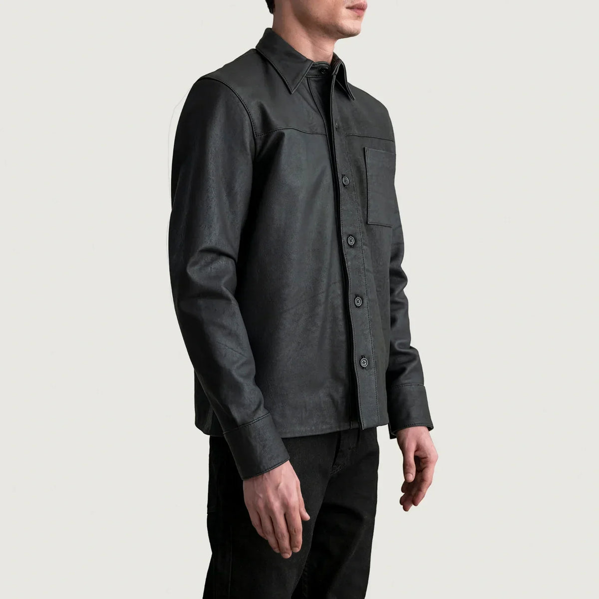 Scout Tumbled Black Leather Shirt - men's shirt in black premium leather, view 2