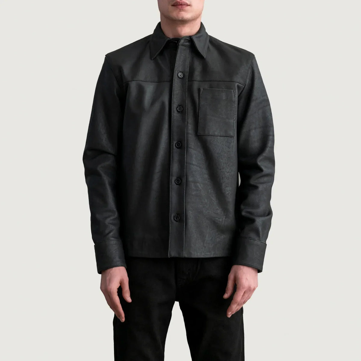 Scout Tumbled Black Leather Shirt - men's shirt in black premium leather, view 3