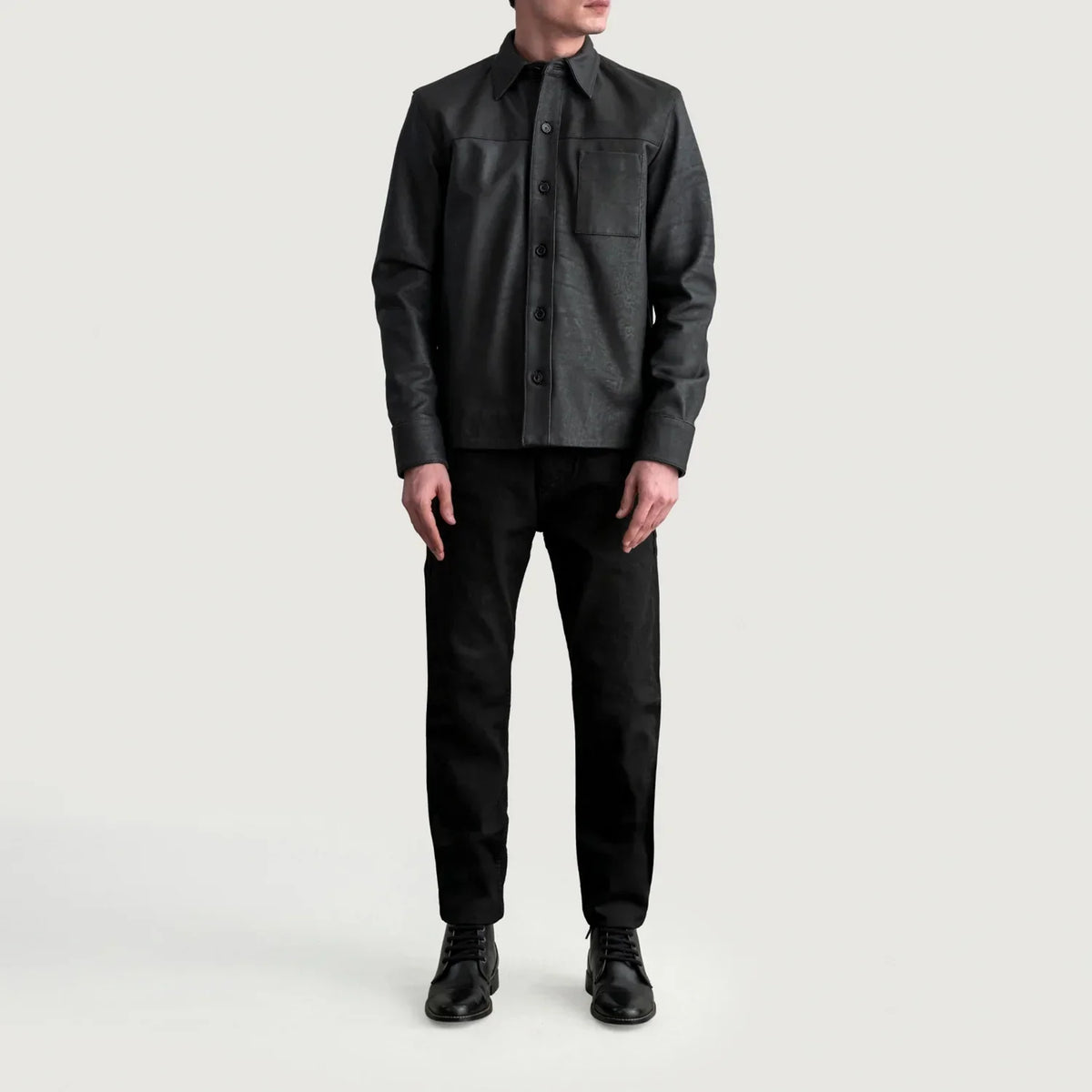 Scout Tumbled Black Leather Shirt - men's shirt in black premium leather, view 4