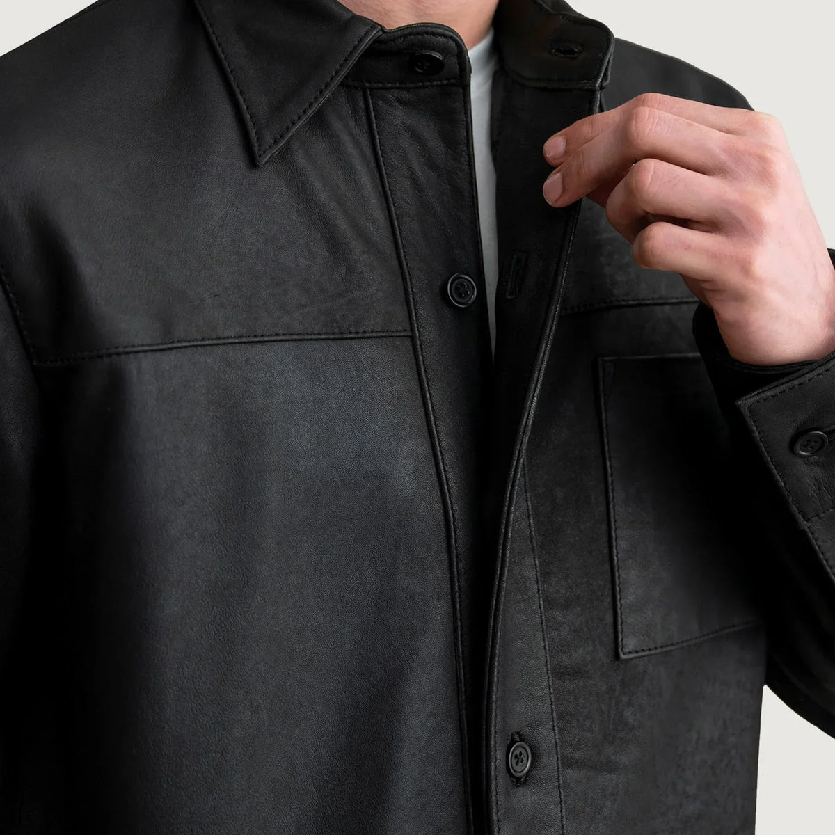 Scout Tumbled Black Leather Shirt - men's shirt in black premium leather, view 5