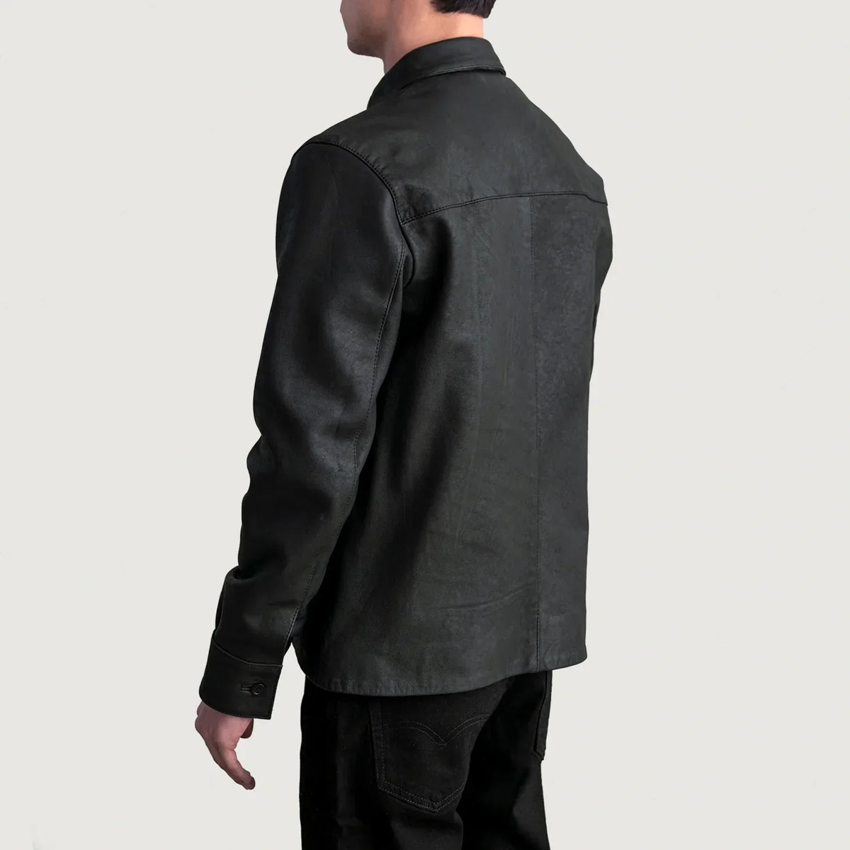 Scout Tumbled Black Leather Shirt - men's shirt in black premium leather, view 6