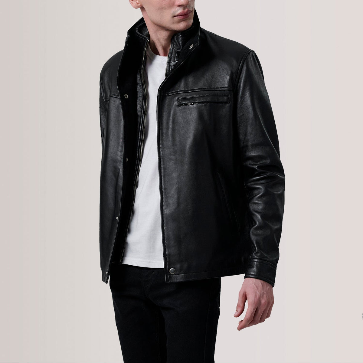 Sean Black Leather Classic Jacket - men's jacket in black premium leather, view 1