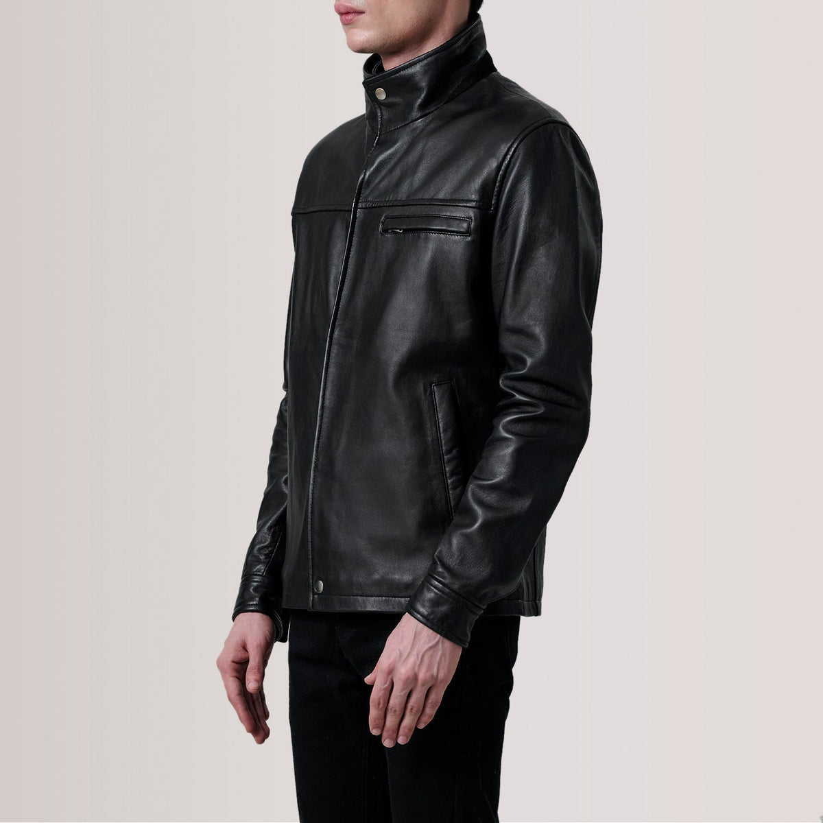 Sean Black Leather Classic Jacket - men's jacket in black premium leather, view 3