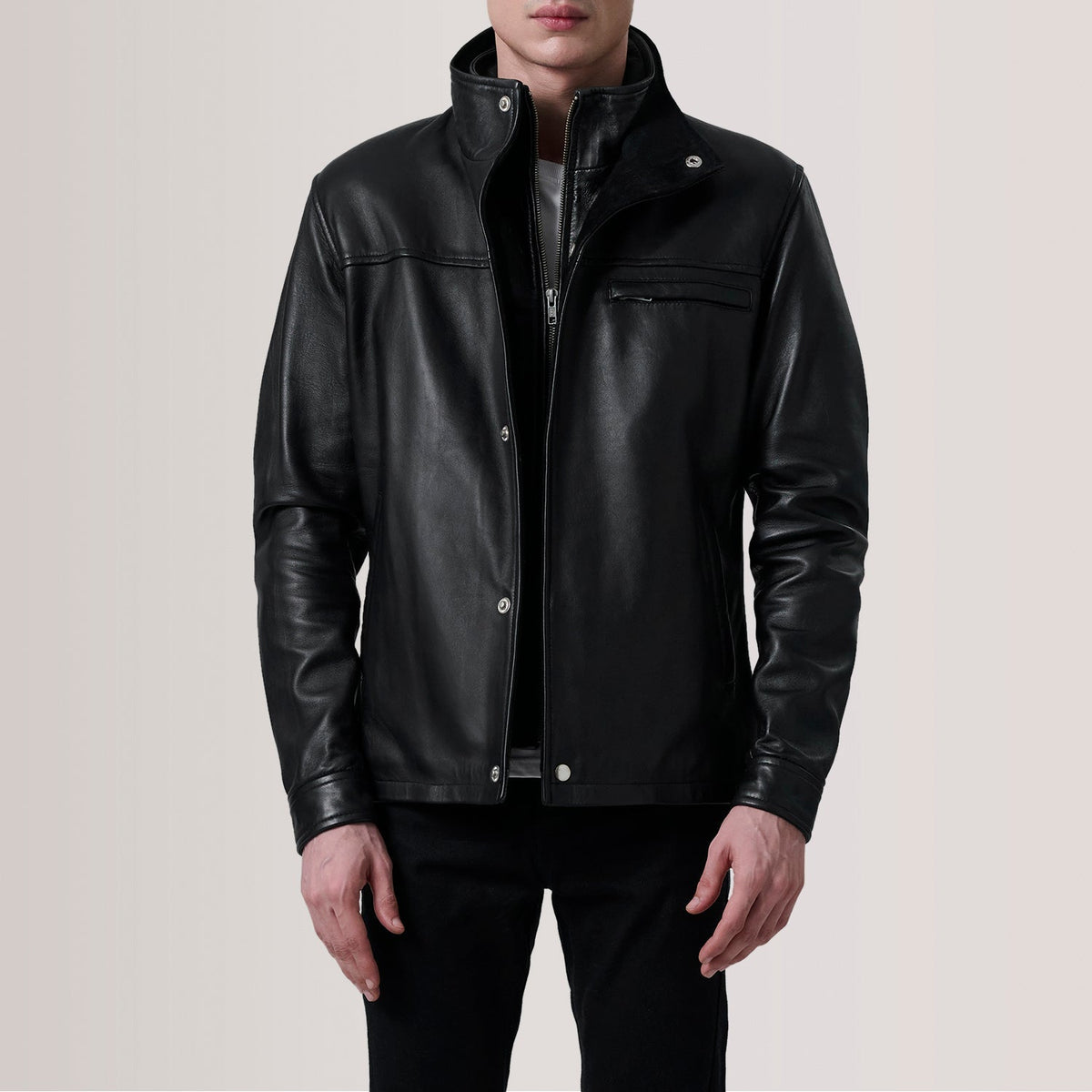 Sean Black Leather Classic Jacket - men's jacket in black premium leather, view 5