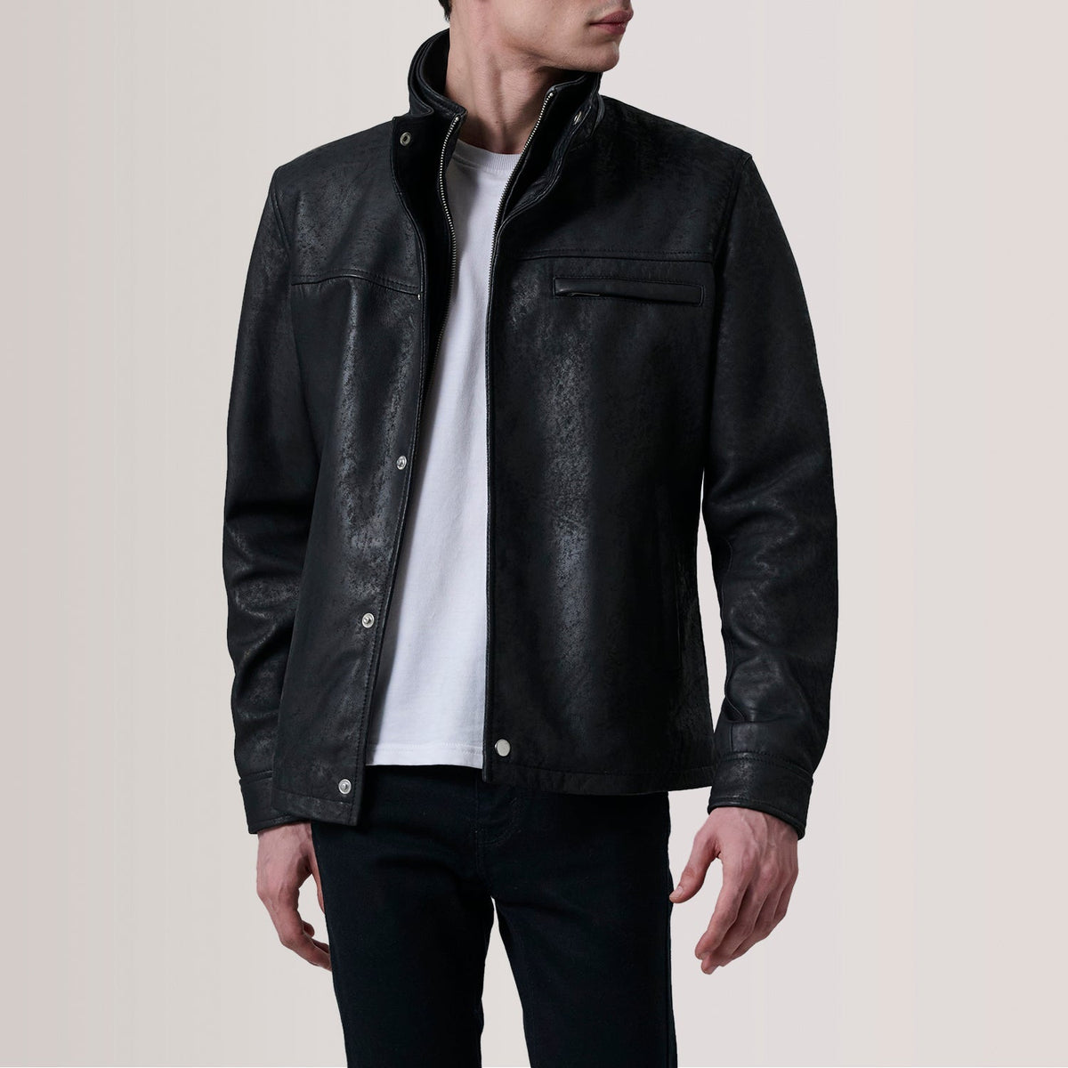 Sean Black Snuffed Classic Jacket - men's jacket in black premium leather, view 1