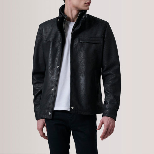 Sean Black Snuffed Classic Jacket - men's jacket in black premium leather, view 1