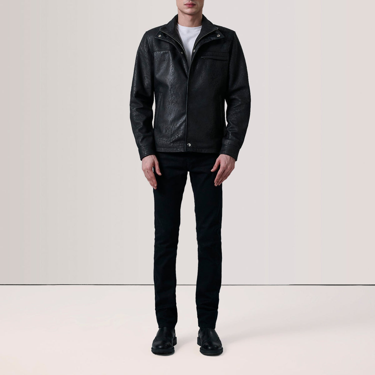 Sean Black Snuffed Classic Jacket - men's jacket in black premium leather, view 2