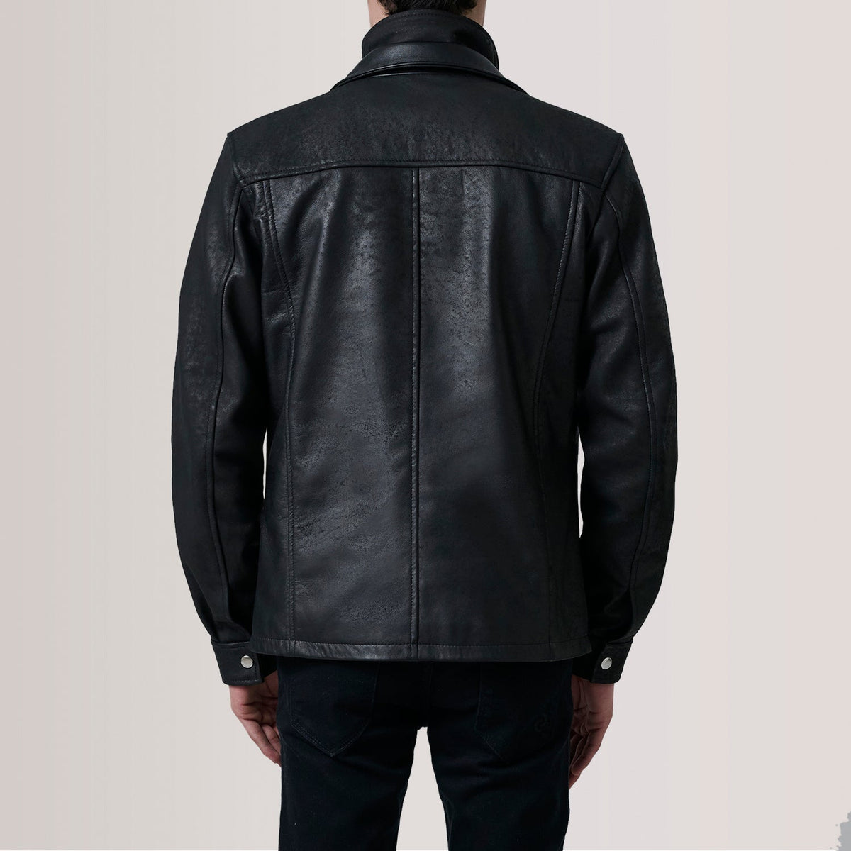 Sean Black Snuffed Classic Jacket - men's jacket in black premium leather, view 5