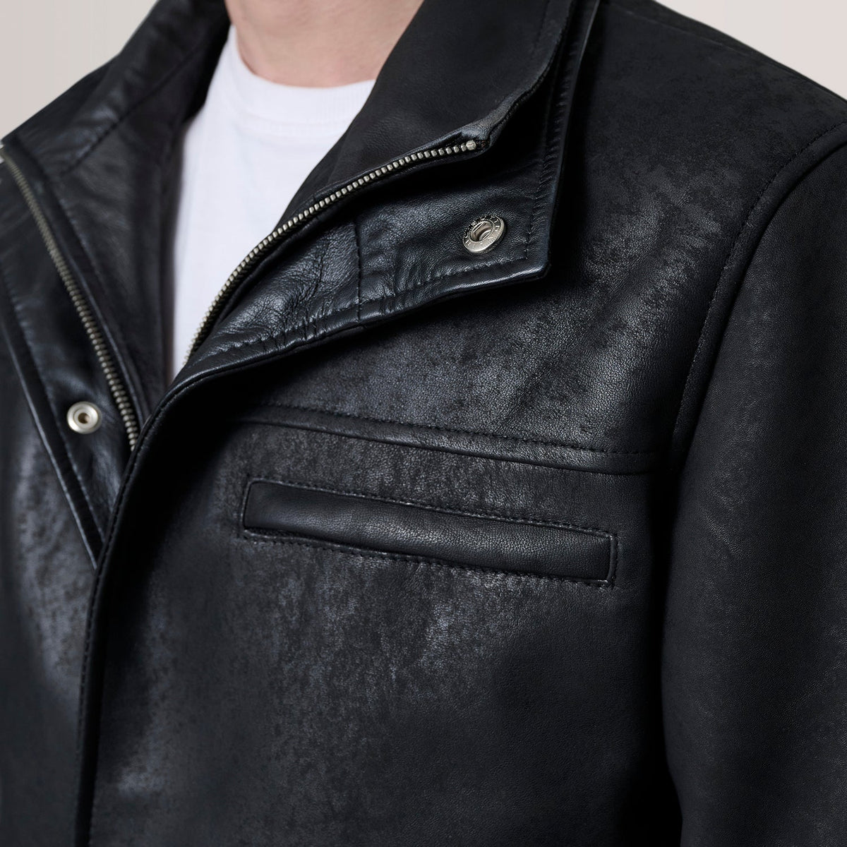 Sean Black Snuffed Classic Jacket - men's jacket in black premium leather, view 6