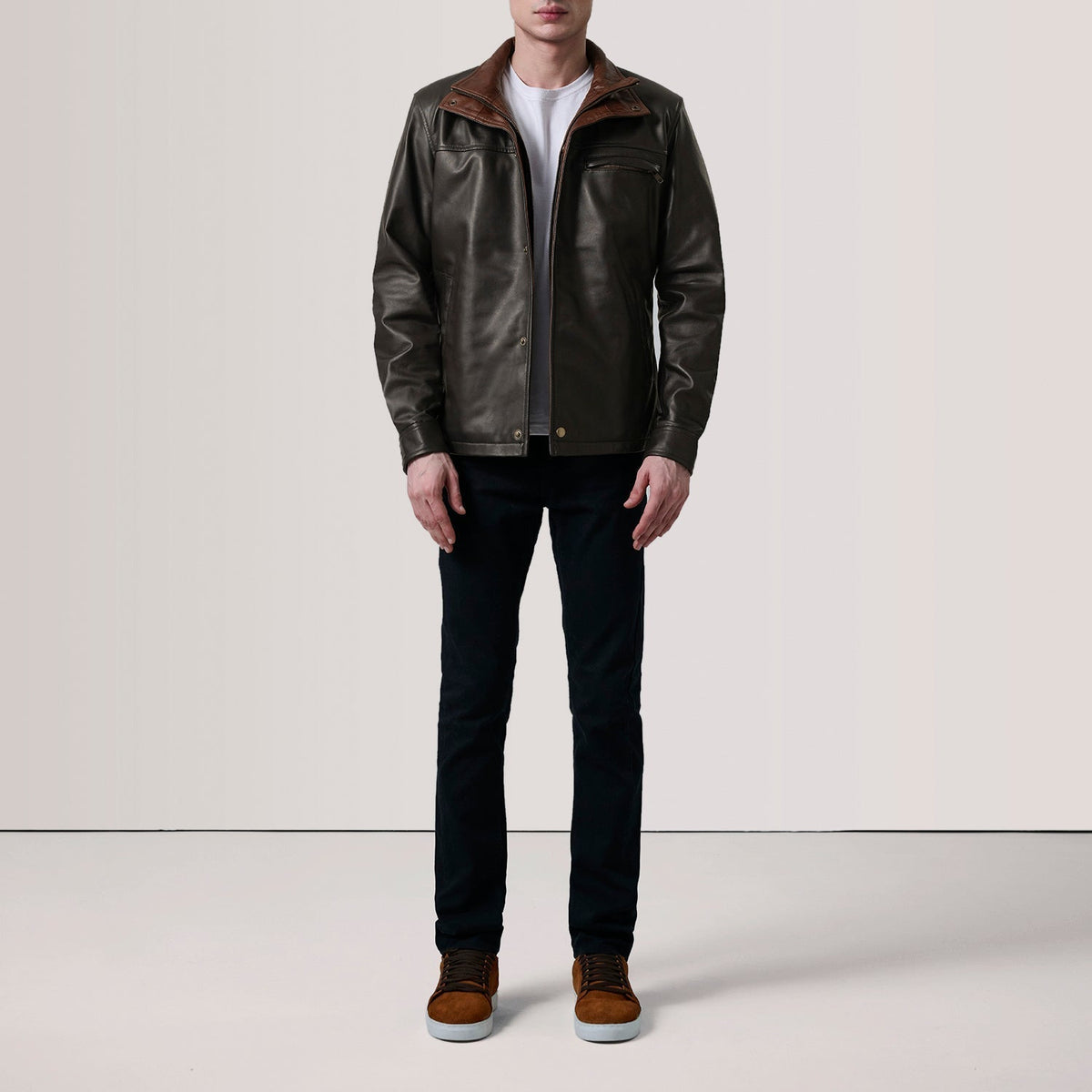 Sean Brown Leather Classic Jacket - men's jacket in brown premium leather, view 2