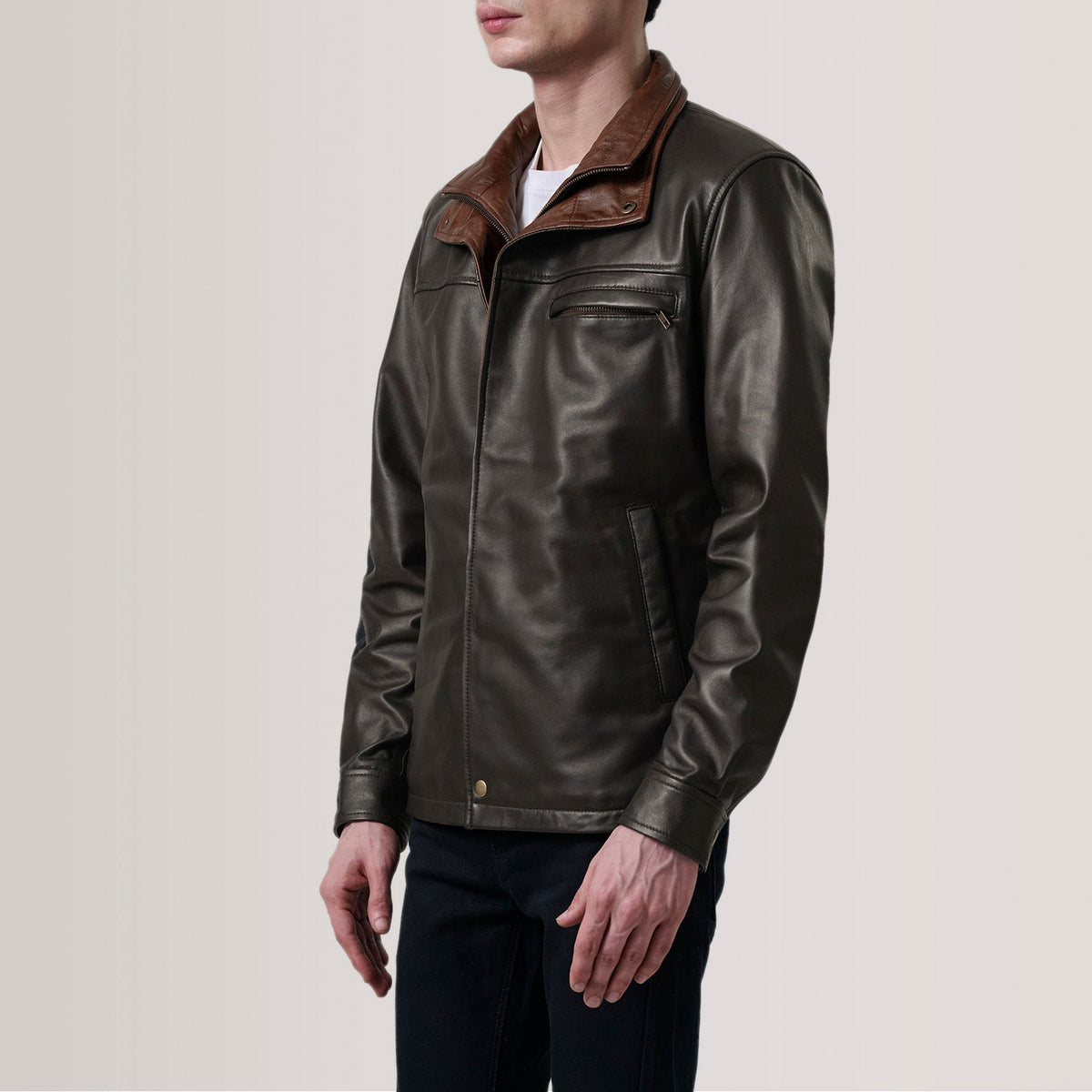 Sean Brown Leather Classic Jacket - men's jacket in brown premium leather, view 3