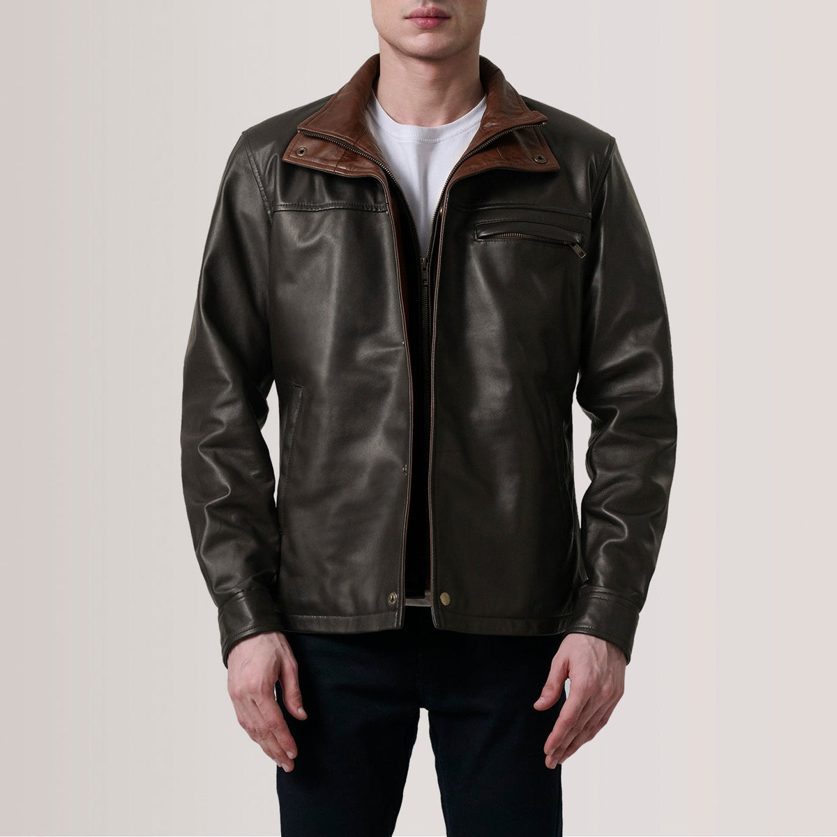 Sean Brown Leather Classic Jacket - men's jacket in brown premium leather, view 5