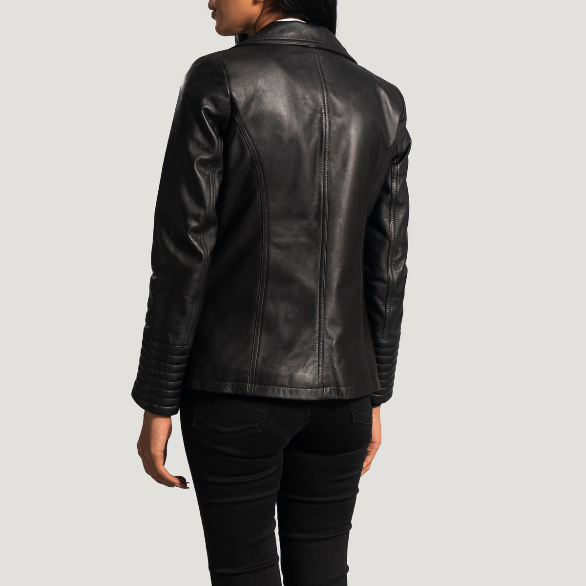 Selina Black Leather Blazer - women's blazer in black sheepskin leather, view 5