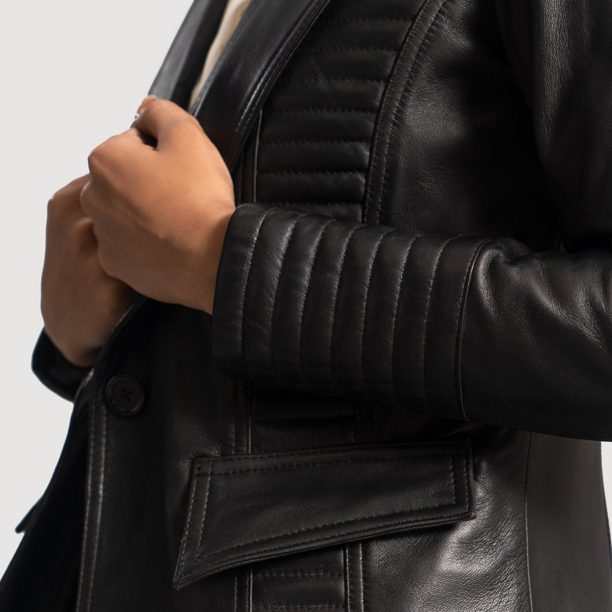 Selina Black Leather Blazer - women's blazer in black sheepskin leather, view 6