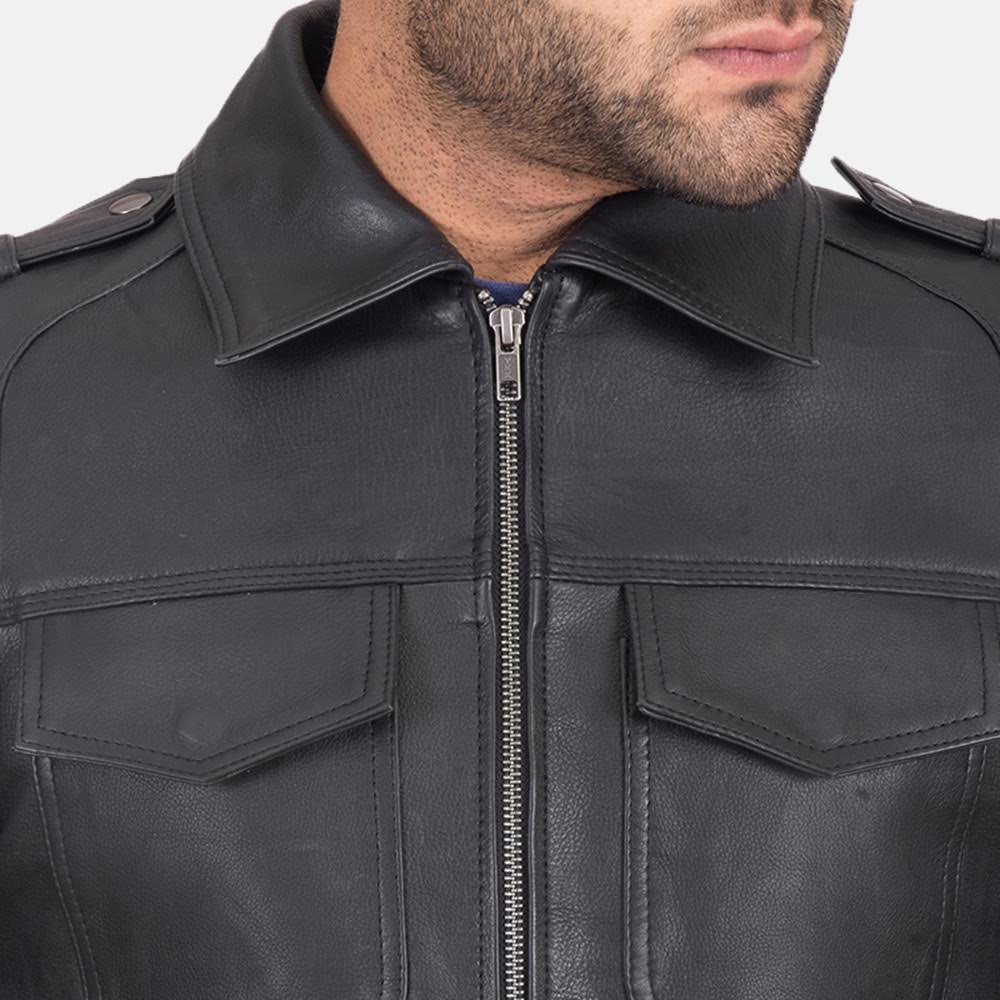 Sergeant Black Leather Jacket - men's jacket in black calfskin leather, view 2