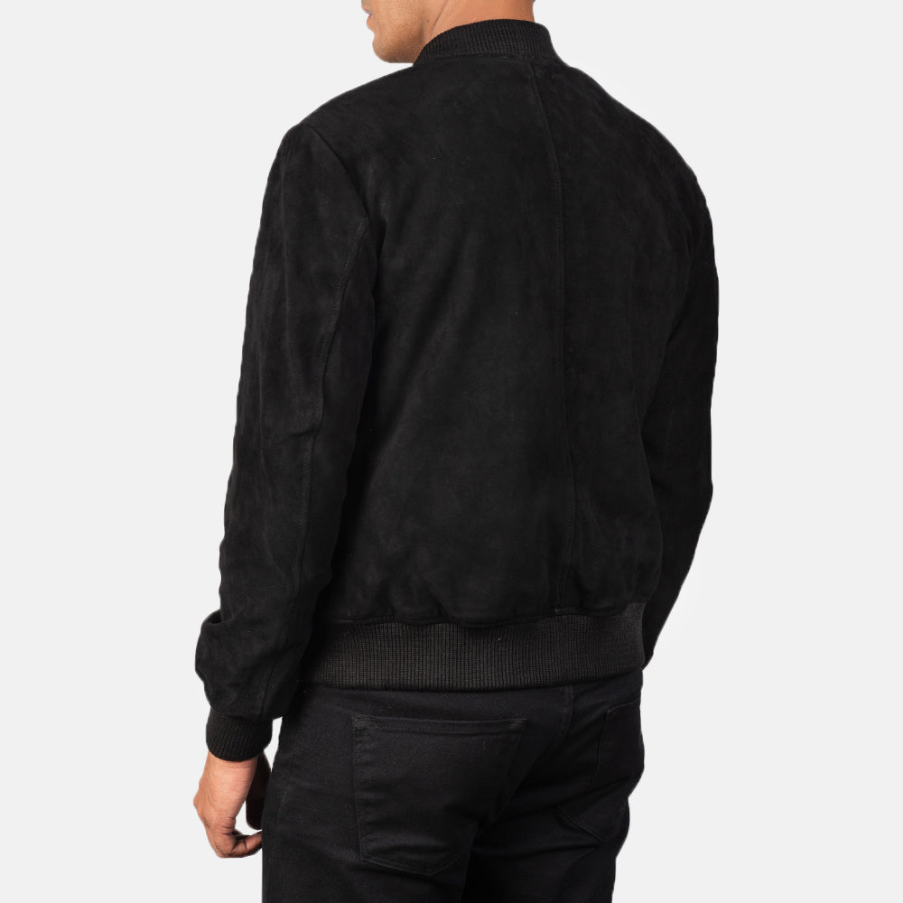 Shane Black Suede Bomber Jacket - men's jacket in black suede leather, view 5