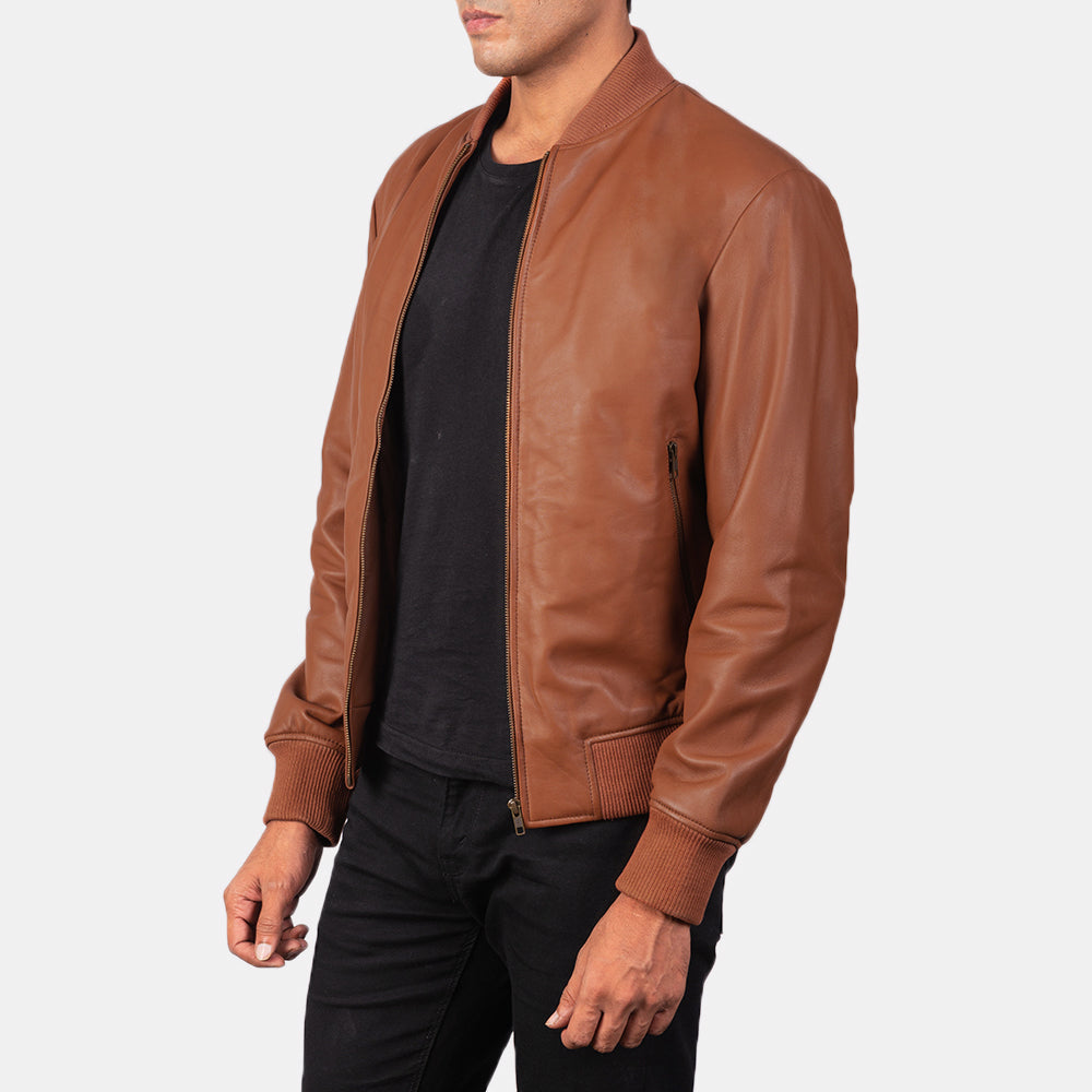 Shane Brown Leather Bomber Jacket - men's jacket in brown sheepskin leather, view 2