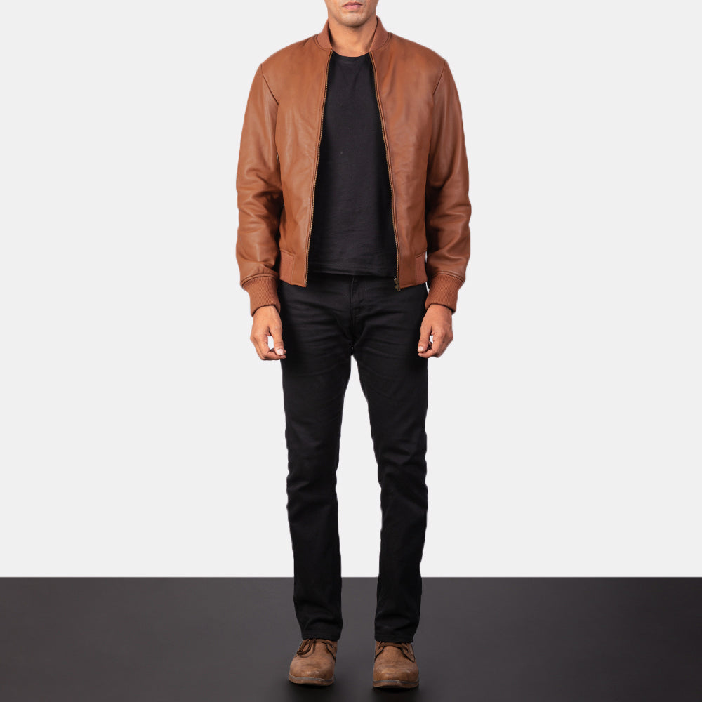 Shane Brown Leather Bomber Jacket - men's jacket in brown sheepskin leather, view 3