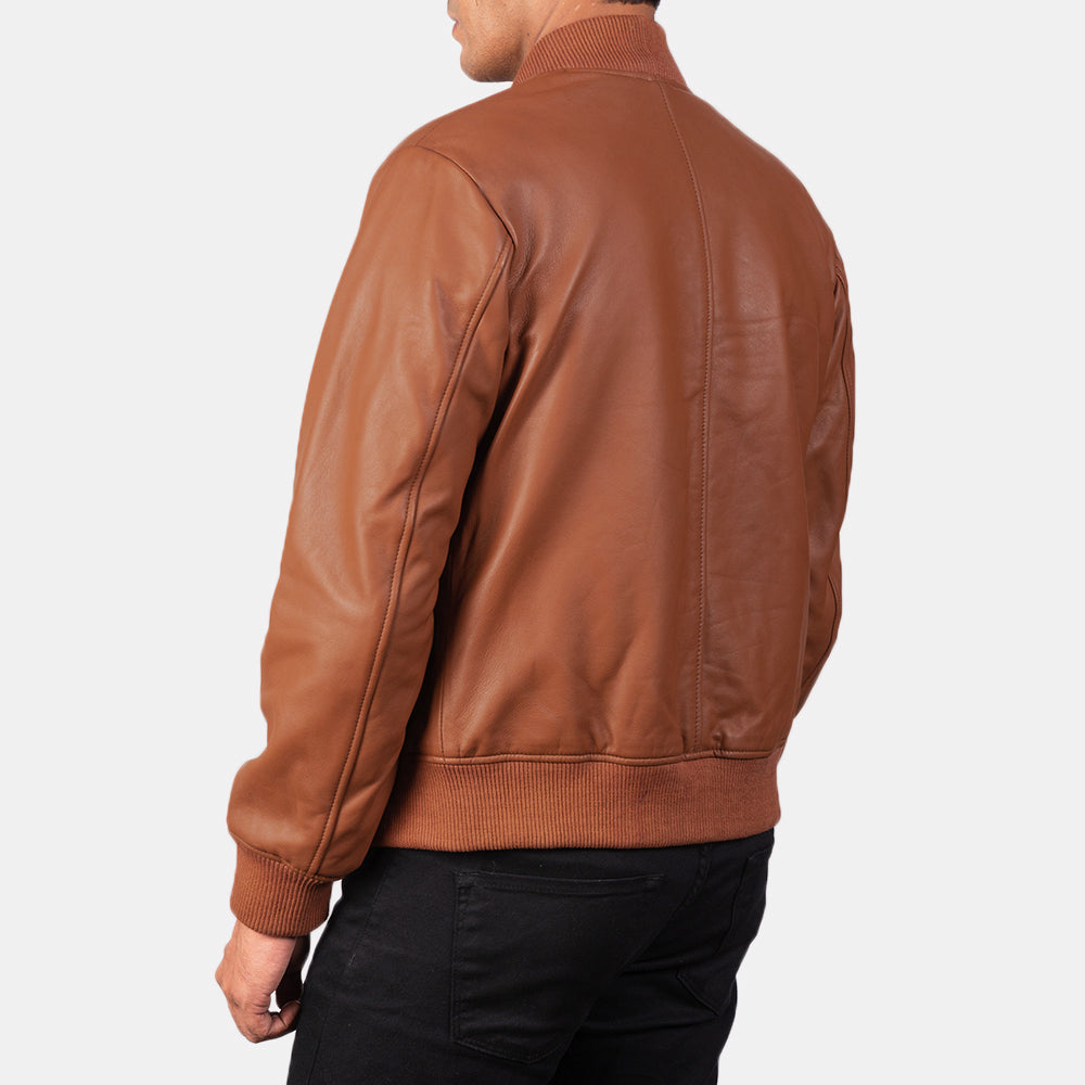 Shane Brown Leather Bomber Jacket - men's jacket in brown sheepskin leather, view 5