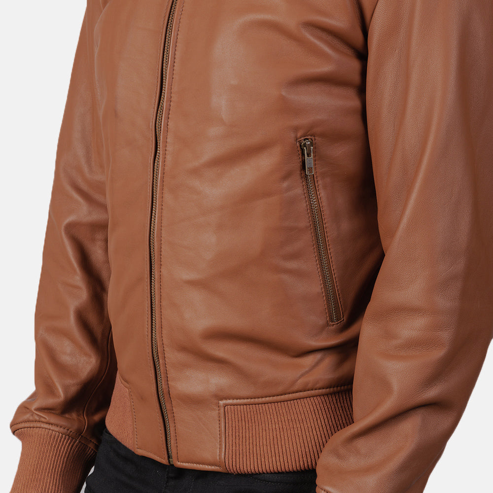 Shane Brown Leather Bomber Jacket - men's jacket in brown sheepskin leather, view 6