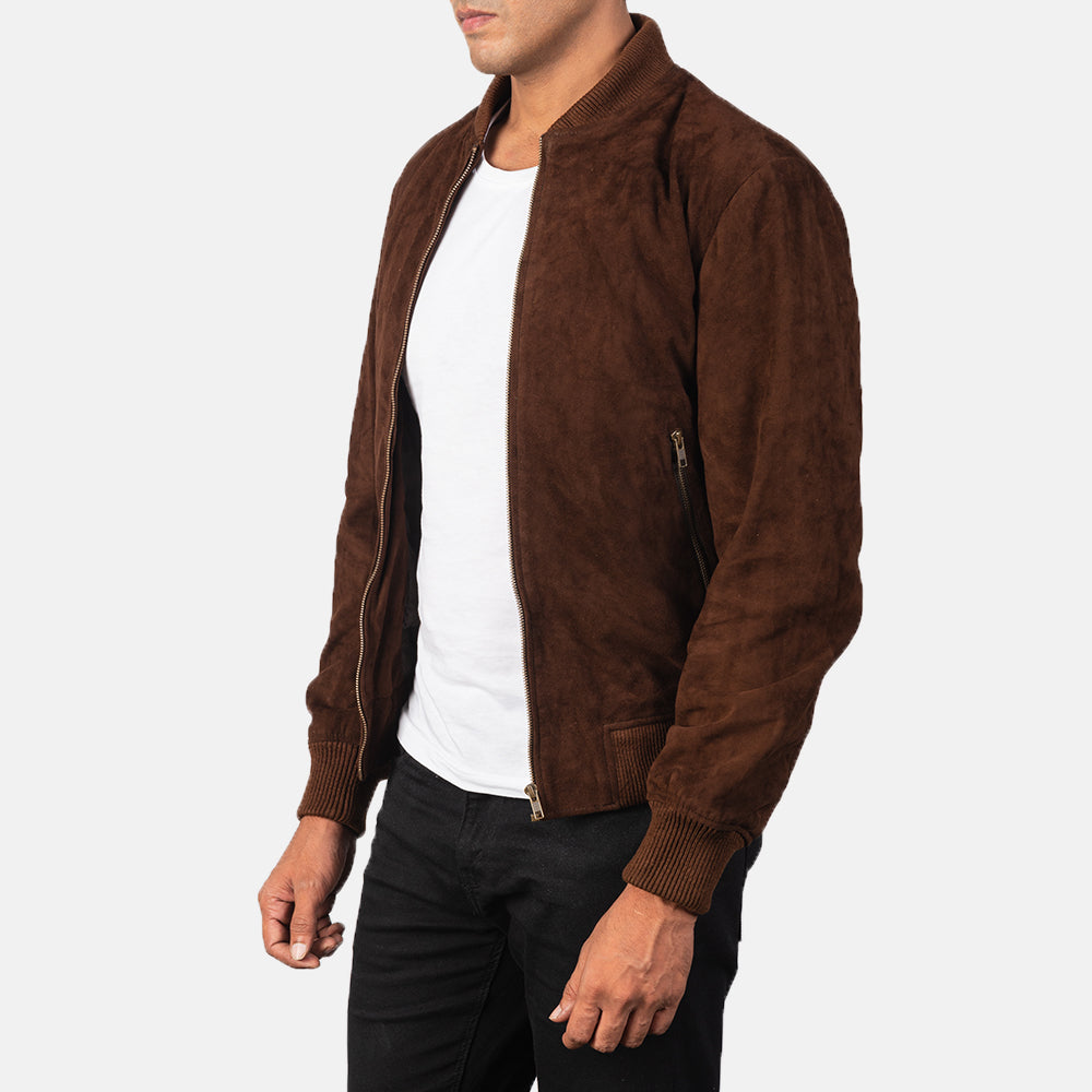 Shane Mocha Suede Bomber Jacket - men's jacket in mocha suede leather, view 2