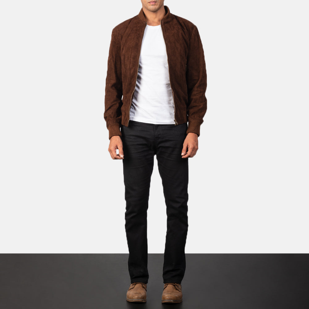 Shane Mocha Suede Bomber Jacket - men's jacket in mocha suede leather, view 3
