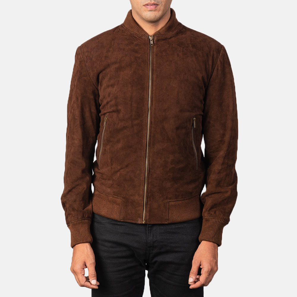 Shane Mocha Suede Bomber Jacket - men's jacket in mocha suede leather, view 4