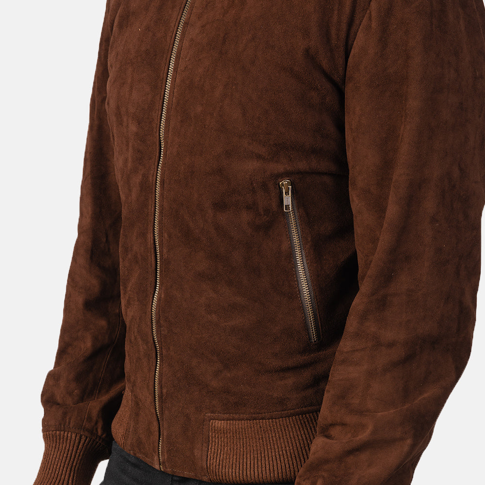 Shane Mocha Suede Bomber Jacket - men's jacket in mocha suede leather, view 6