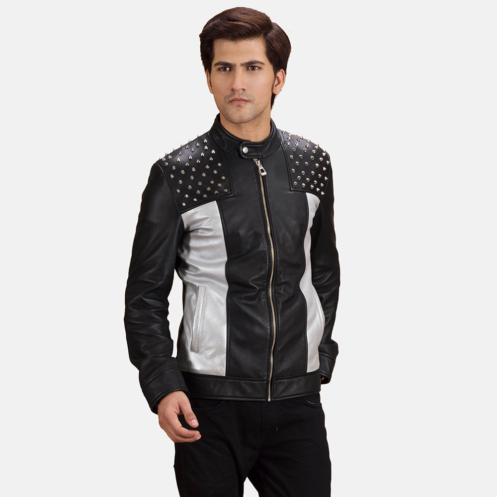 Shapron Studded Leather Biker Jacket - men's jacket in classic sheepskin leather, view 1
