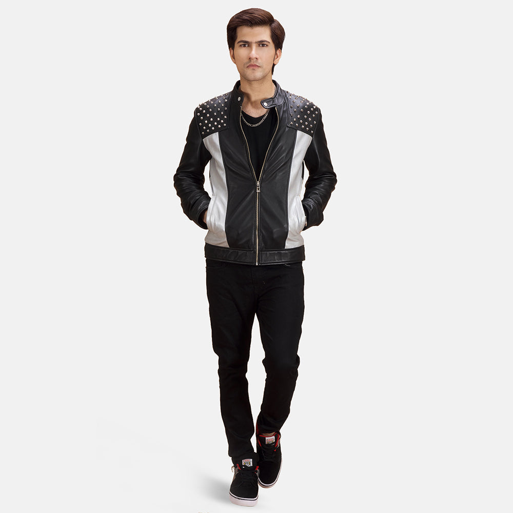 Shapron Studded Leather Biker Jacket - men's jacket in classic sheepskin leather, view 3