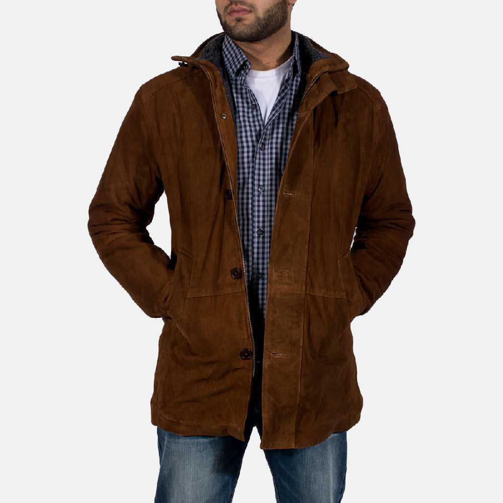 Sheriff Brown Suede Jacket - men's jacket in brown suede leather, view 1
