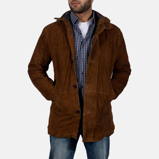 Sheriff Brown Suede Jacket - men's jacket in brown suede leather, view 1