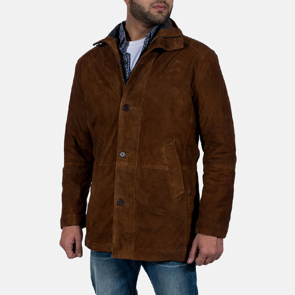 Sheriff Brown Suede Jacket - men's jacket in brown suede leather, view 3