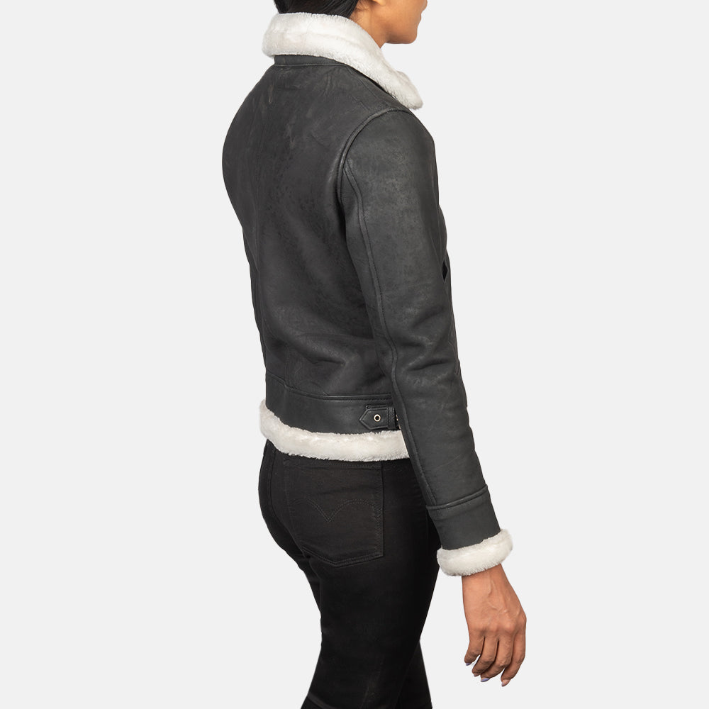 Sherilyn B-3 Black & White Leather Bomber Jacket - women's jacket in black & white sheepskin leather, view 5