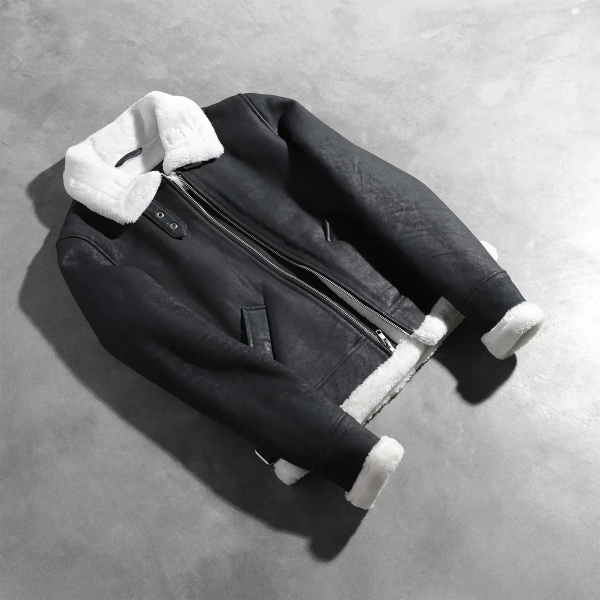 Sherilyn B-3 Black & White Leather Bomber Jacket - women's jacket in black & white sheepskin leather, view 7